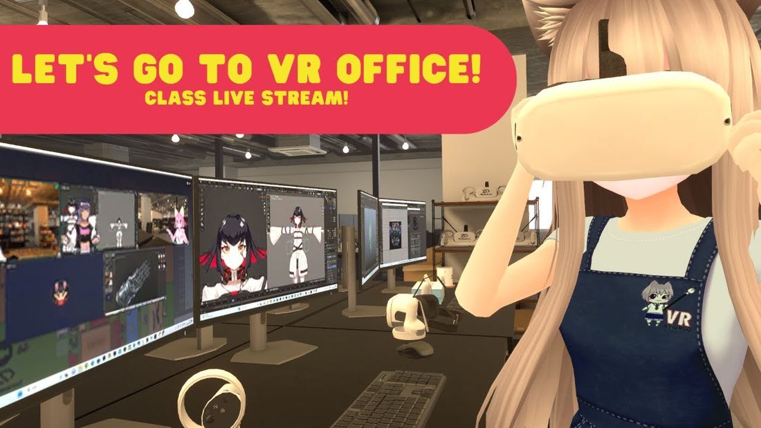VR Nihongo class livestream thumbnail with a VR avatar wearing a headset