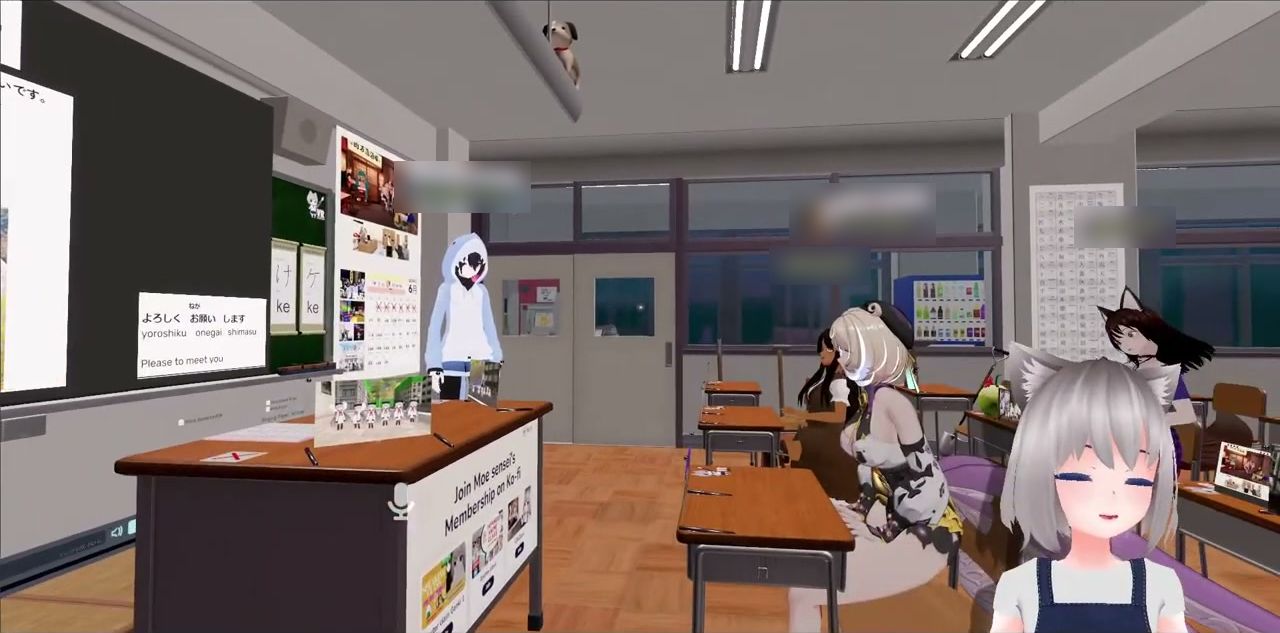 VRChatの教室にいるMoe先生と生徒さん